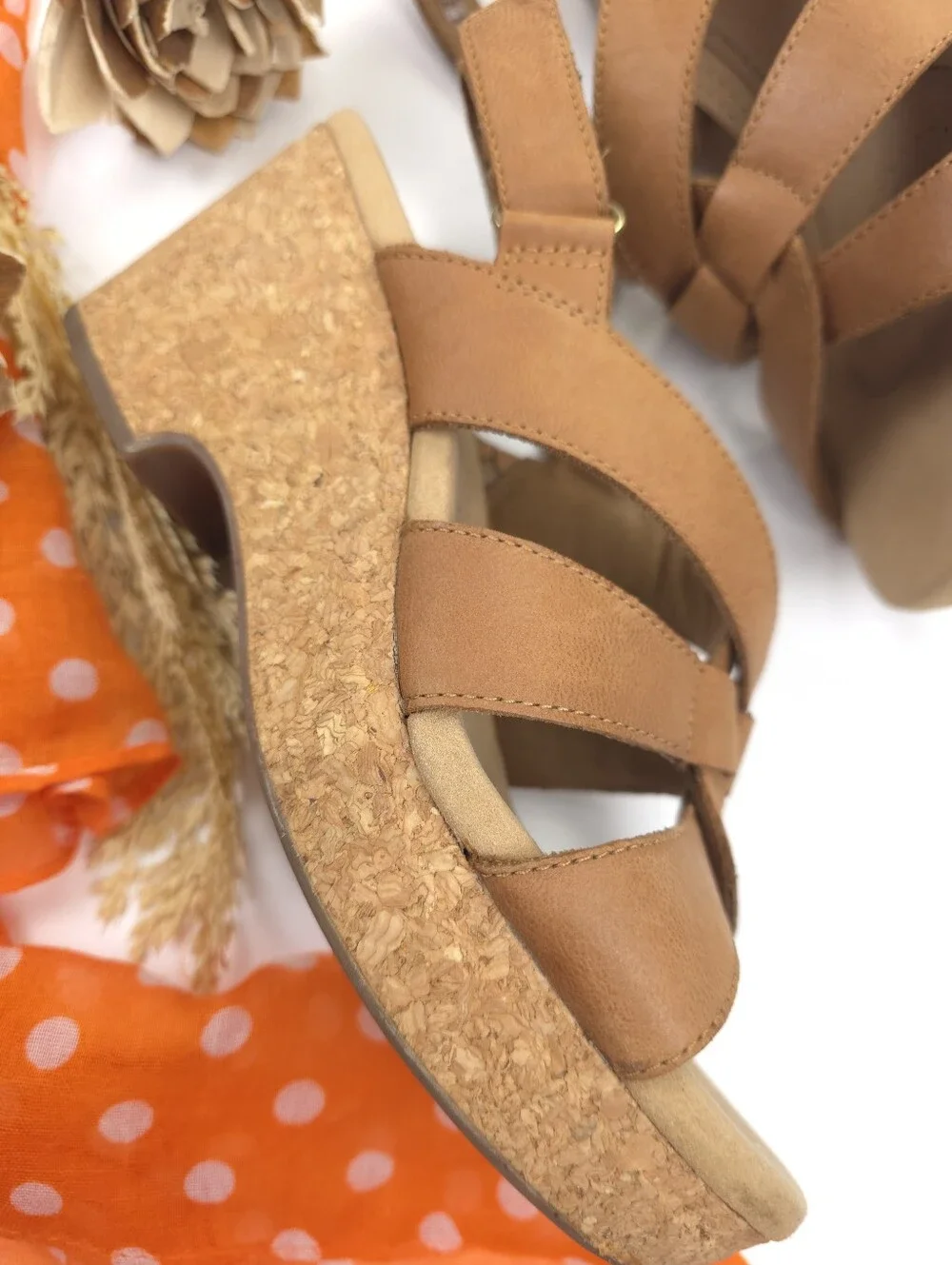 Clarks Collection Women's Tan Leather Platform Sandals 8½m